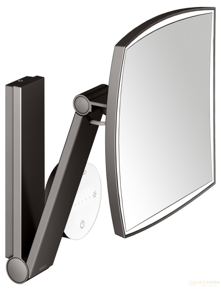 косметическое зеркало keuco ilook_move 17613359002, сенсорное, x 5 кратное увеличение, 5 уровней цвета, свет белый теплый, титан черный шлифованный