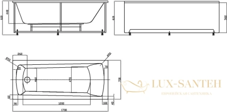акриловая ванна aquatek либра new 170х70 lib170n-0000004 с фронтальным экраном (слив слева)
