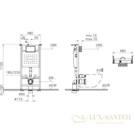 комплект vitra zentrum round 9879b003-7200 подвесной унитаз + система инсталляции, белый