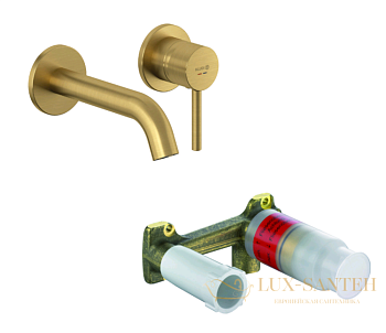 смеситель для раковины встраиваемый kludi bozz set 38244n076s, со встроенной частью, золото брашированное
