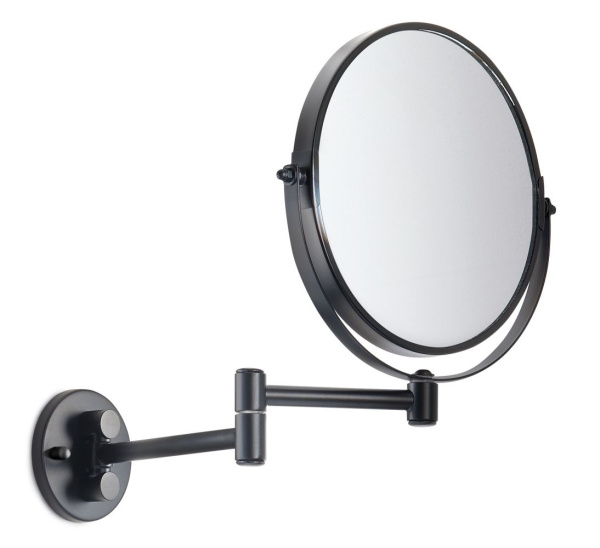 настенное круглое поворотное косметическое зеркало (3x) со складным механизмом gedy michel 2104(14), черный матовый