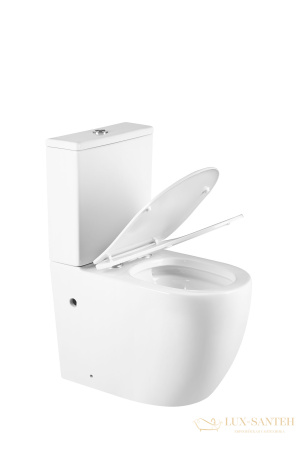 унитаз напольный безободковый charus caravan r&t ct700-131w, в комплекте c бачком с арматурой слива и сиденьем softclose, горизонтальный выпуск, белый