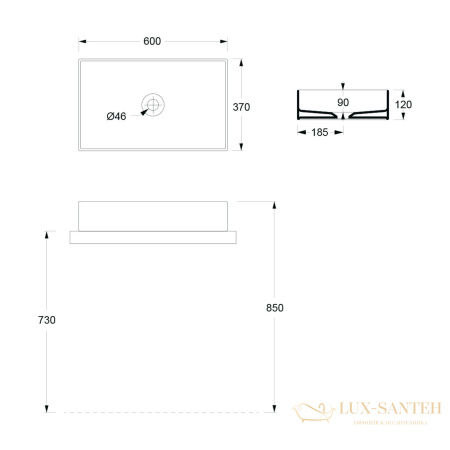 раковина накладная, alice hide, 31130109, прямоугольная, 600*370, белый матовый