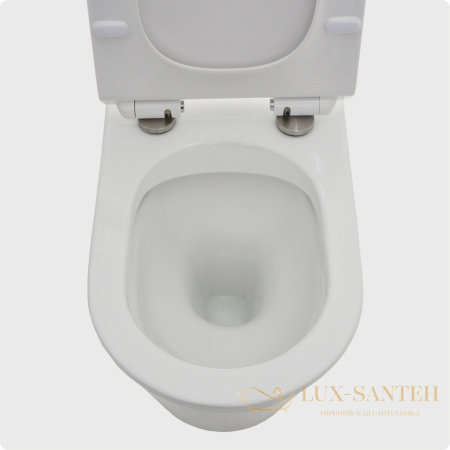 унитаз напольный безободковый aquame aqm1001, в комплекте c сиденьем softclose, горизонтальный выпуск, белый глянцевый