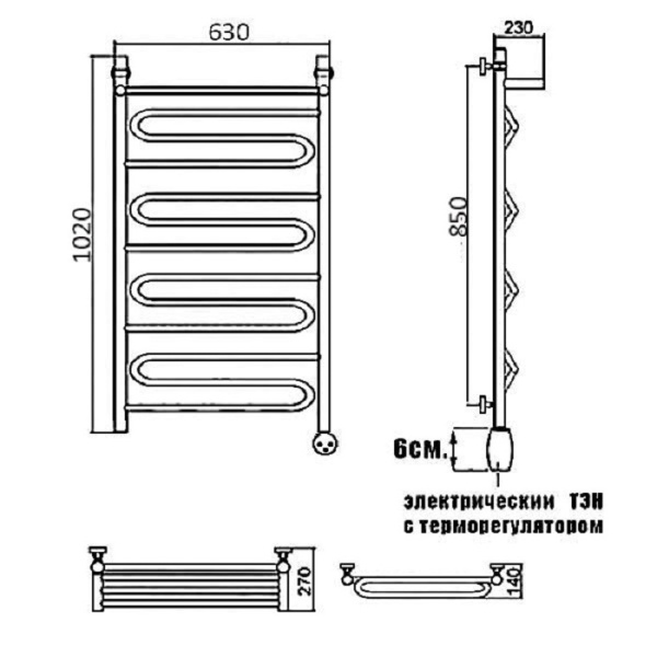 полотенцесушитель электрический ника curve лz вп 100/60 правый тэн, цвет хром