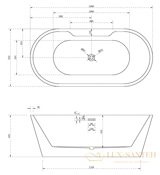 ванна акриловая свободностоящая abber ab9299-1.6, белый глянцевый