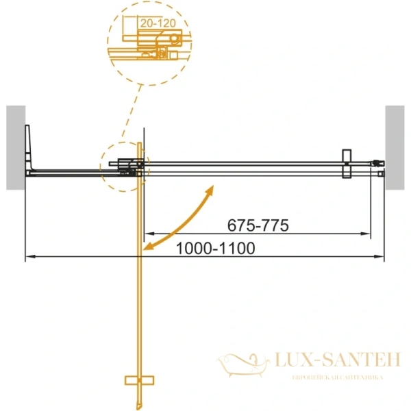 душевая дверь cezares slider-b-1 slider-b-1-100/110-grigio-nero 100-110 см, профиль черный матовый, стекло серое