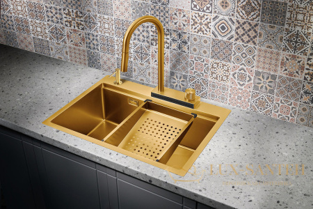 кухонная мойка milacio denia mc.77418 68 см, золото