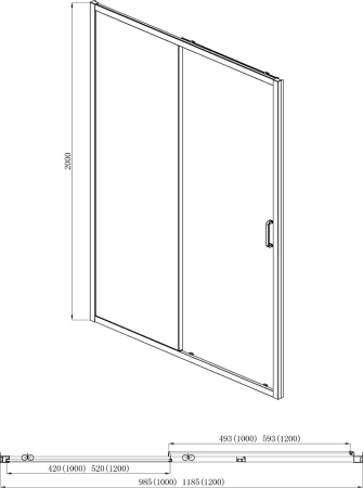 душевая дверь aquatek aq ari ra 10020bl двухэлементная, раздвижная 1000x2000 профиль черный, стекло прозрачное