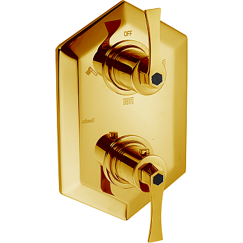 cisal cherie, cf0192007c, внешняя часть встраиваемого термостатического смесителя для душа, переключатель на 3 выхода, цвет золото х черный