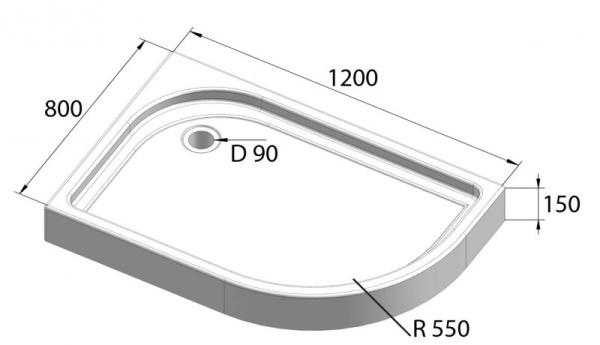 акриловый поддон для душа belbagno tray tray-bb-rh-120/80-550-15-w-l 120x80x15 l с антискользящим покрытием, белый