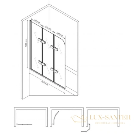 шторка для ванны berges city 2.0 062014 100 см