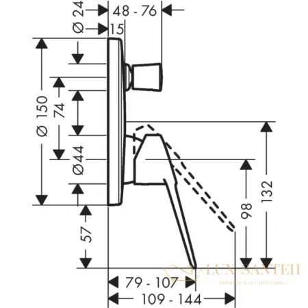 смеситель для ванны с душем hansgrohe novus loop 71345000 внешняя часть, хром