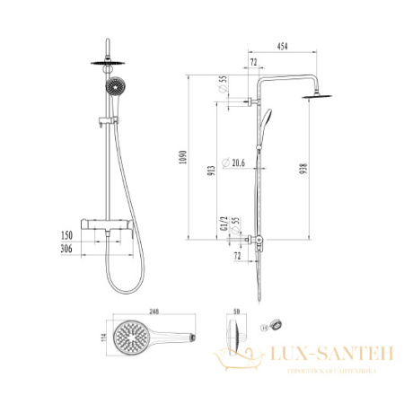 душевая стойка villeroy & boch embrace tvs1082000261 без излива, хром
