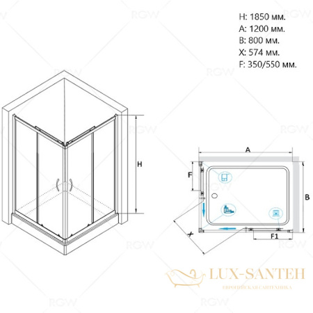 душевой уголок rgw passage 020814682-11 pa-146 120х80, профиль хром, стекло прозрачное