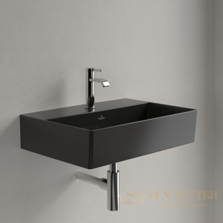 раковина подвесная villeroy&boch memento 2.0, 4a225lr7, 50х42 см, pure black ceramicplus, черный матовый 