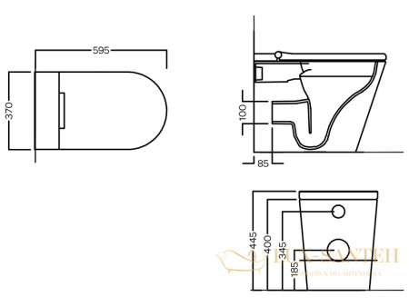 унитаз приставной безободковый с крышкой-биде hatria h-smart y9d401, белый глянцевый