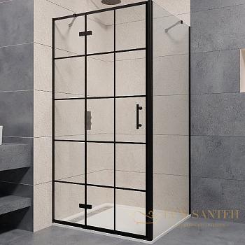 душевой уголок rgw passage 41087797-084l pa-77b l 90x70, профиль черный, стекло прозрачное