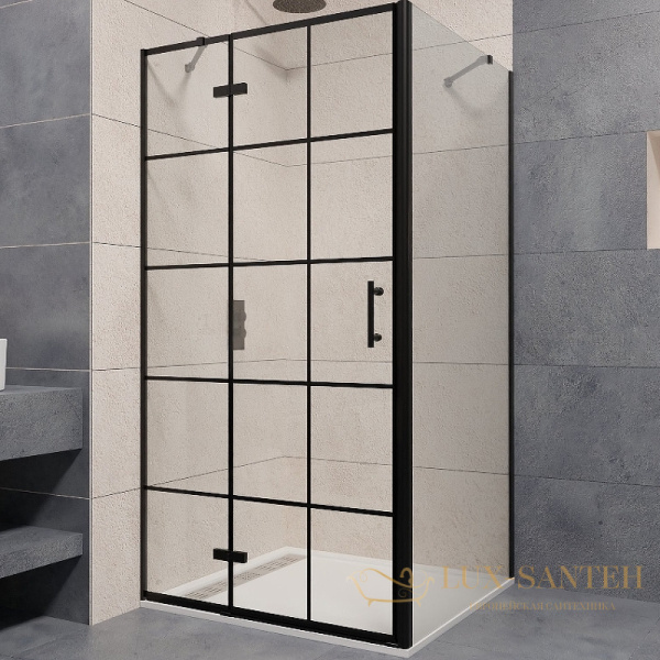 душевой уголок rgw passage 41087799-084l pa-77b l 90x90, профиль черный, стекло прозрачное