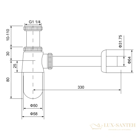сифон для раковины timo 960/18l, черное золото