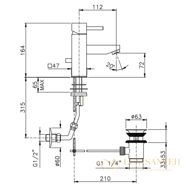 смеситель для раковины, nicolazzi antelao, 3802cr, с донным клапаном, хром