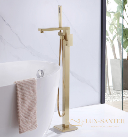 смеситель abber daheim af8215g напольный, золото матовое