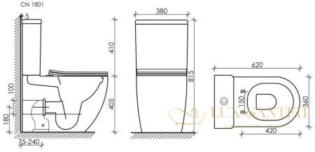 унитаз-компакт безободковый ceramica nova mia cn1801 с сиденьем микролифт, белый