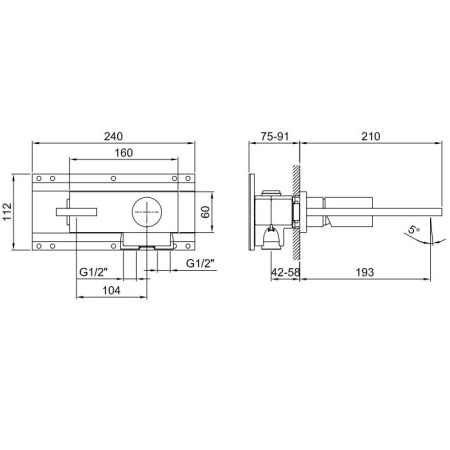 смеситель для раковины, fantini milano, 31 p5 e613b, встраиваемый, на 2 отв., без донного клапана, излив 190мм, (наружняя часть), matt gun metal