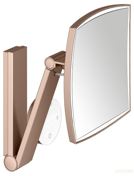 косметическое зеркало keuco ilook_move 17613299002, сенсорное, x 5 кратное увеличение, 5 уровней цвета, свет белый теплый, золото красное шлифованное