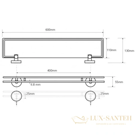 полка стеклянная 60 см bemeta omega 104102212, хром