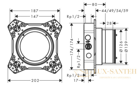 встраиваемая часть hansgrohe ibox universal 2, 01500180