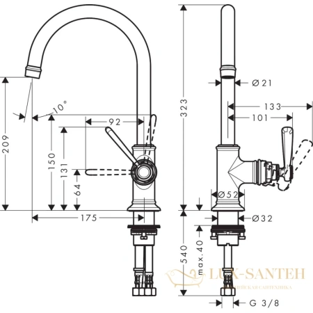 смеситель для раковины 210, axor montreux, 16518820, с донным клапаном, шлифованный никель