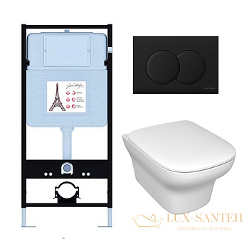 комплект jacob delafon vox e21747ru-bl, унитаз, инсталляция, сиденье микролифт, панель смыва, черный матовый