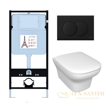 комплект jacob delafon vox e21747ru-bl, унитаз, инсталляция, сиденье микролифт, панель смыва, черный матовый