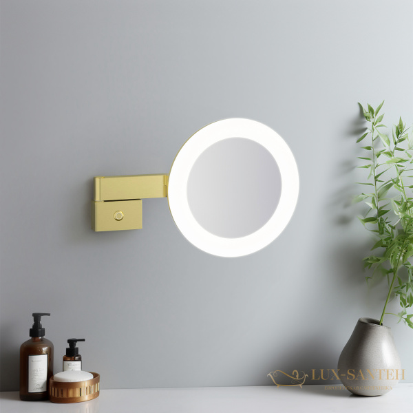 косметическое зеркало timo saona 15276/17, х-5 кратное увеличение, 220 в, холодный свет, с возможностью скрытого подключения, золото матовое