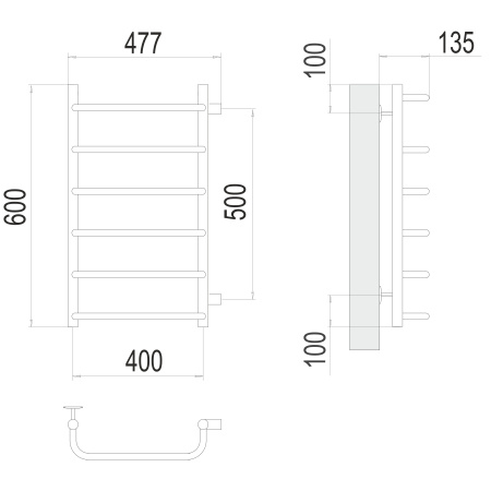 полотенцесушитель водяной terminus стандарт 4670078530325 п6 400x600 с боковым подключением 500