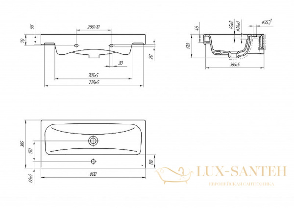 раковина cersanit moduo 80 slim, s-um-mod80sl/1, цвет белый
