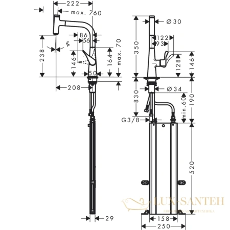 смеситель для кухни hansgrohe metris select m71 73802000 хром
