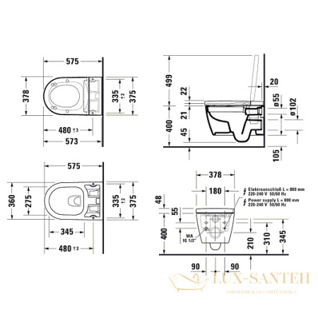 чаша подвесного унитаза duravit me by starck 2510092000 для крышки-биде sensowash starck f, белый