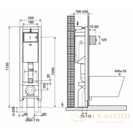инсталляция oli quadrа plus sanitarblock 280490mri00 для подвесного унитаза с клавишей river dual