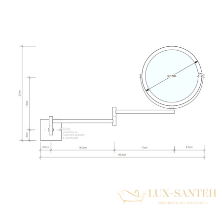 косметическое зеркало 170 мм, подвесное decor walther sp 28/2/, 0105866, квеличение x5, черный хром
