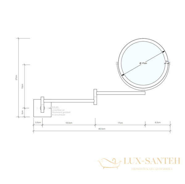 косметическое зеркало 170 мм, подвесное decor walther sp 28/2/, 0105882, квеличение x5, золото матовое