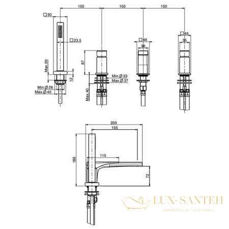 смеситель на борт ванны fima carlo frattini zeta, на 4 отверстия, f3974ncr, хром