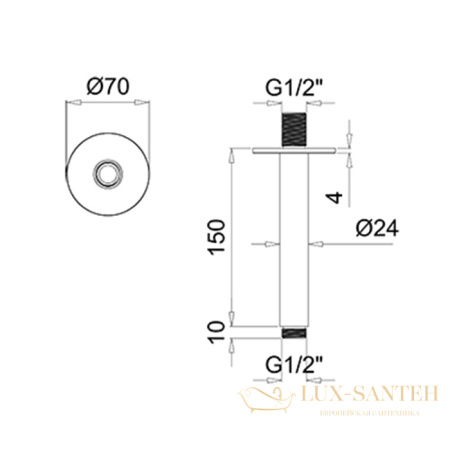 держатель верхнего душа потолочный, 150 мм, almar arms e021107.cr, хром