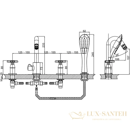 смеситель d&k hessen.goethe da1384941 на борт ванны, хром