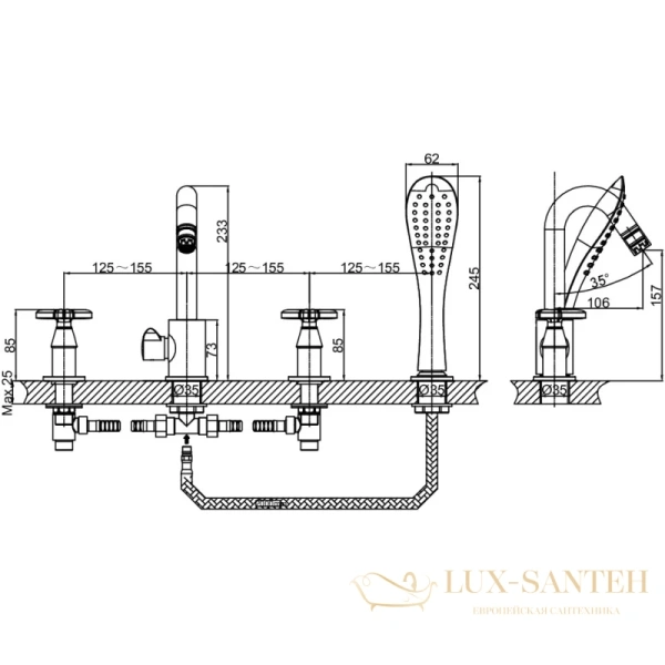 смеситель d&k hessen.goethe da1384941 на борт ванны, хром