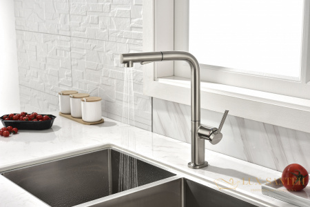 смеситель для кухни с выдвижным изливом paulmark neo ne214419-ni, никель