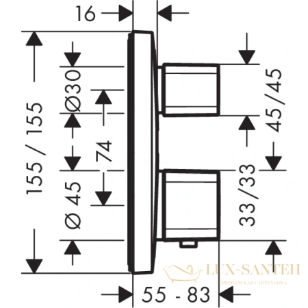 термостат с запорным вентилем hansgrohe ecostat e 15707000 (на 1 потребителя)