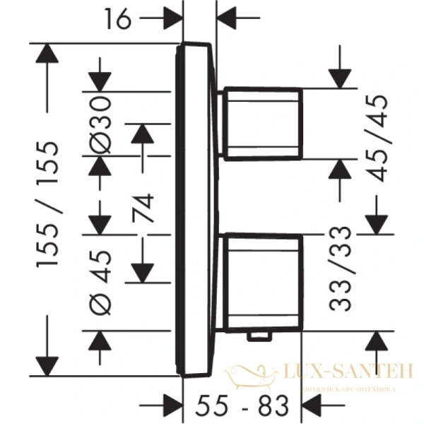 термостат с запорным вентилем hansgrohe ecostat e 15707000 (на 1 потребителя)