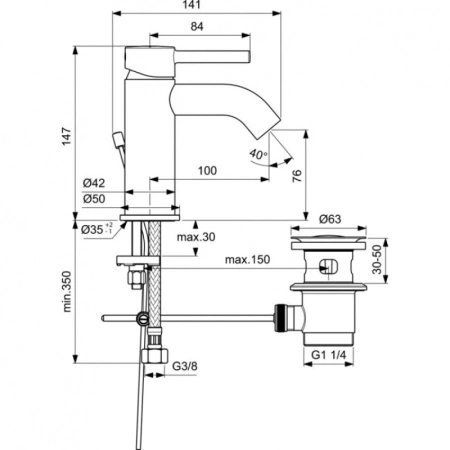 смеситель с донным клапаном ideal standard ceraline bc193aa для раковины, хром